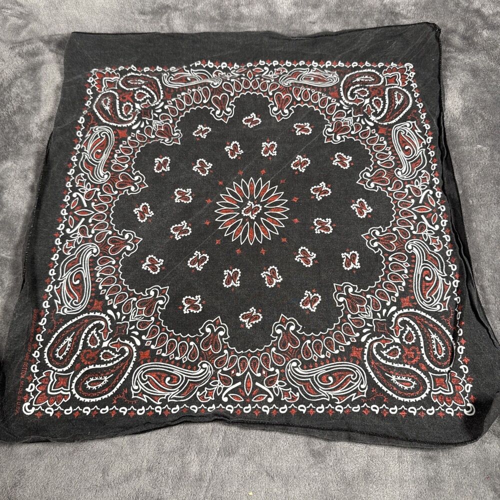 Vintage Red Black Bandana RN 15187 Cotton Paisley Hav-a-Hank Made In USA